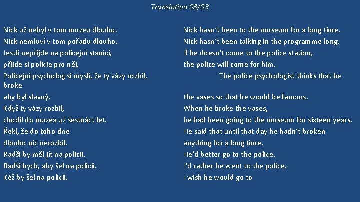 Translation 03/03 Nick už nebyl v tom muzeu dlouho. Nick nemluví v tom pořadu