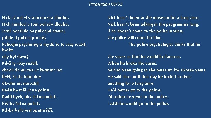 Translation 03/03 Nick už nebyl v tom muzeu dlouho. Nick nemluví v tom pořadu