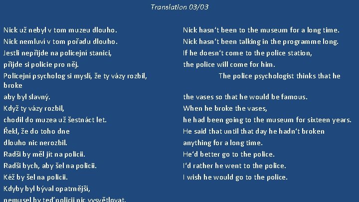 Translation 03/03 Nick už nebyl v tom muzeu dlouho. Nick nemluví v tom pořadu