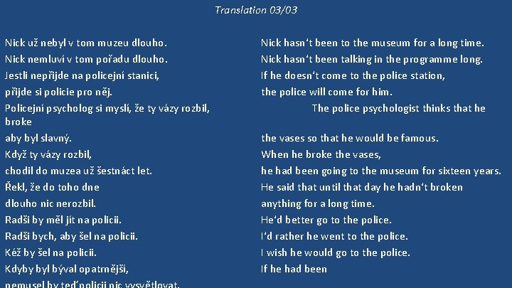 Translation 03/03 Nick už nebyl v tom muzeu dlouho. Nick nemluví v tom pořadu