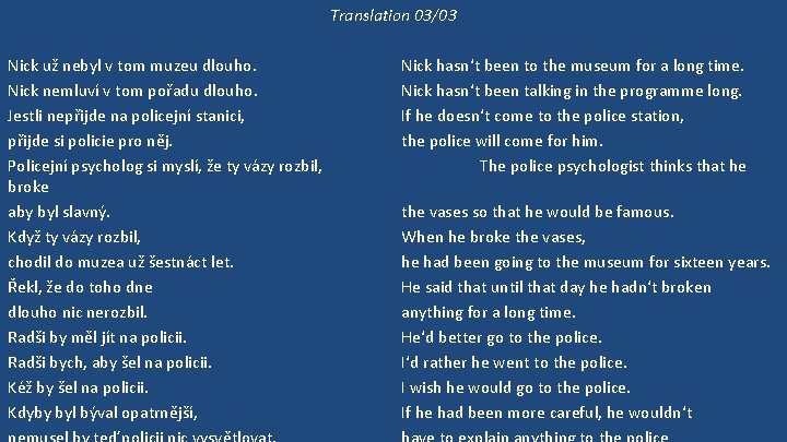 Translation 03/03 Nick už nebyl v tom muzeu dlouho. Nick nemluví v tom pořadu