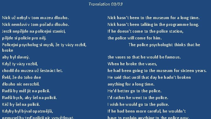 Translation 03/03 Nick už nebyl v tom muzeu dlouho. Nick nemluví v tom pořadu