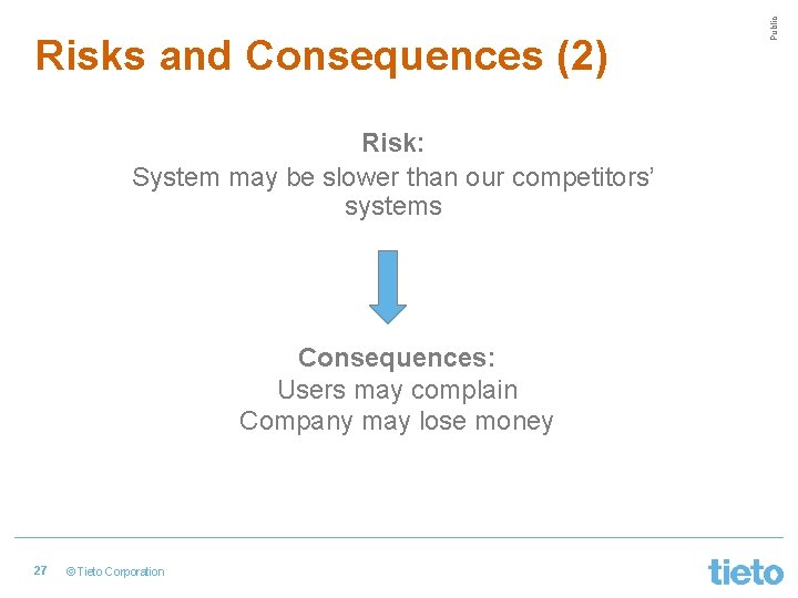 Risk: System may be slower than our competitors’ systems Consequences: Users may complain Company