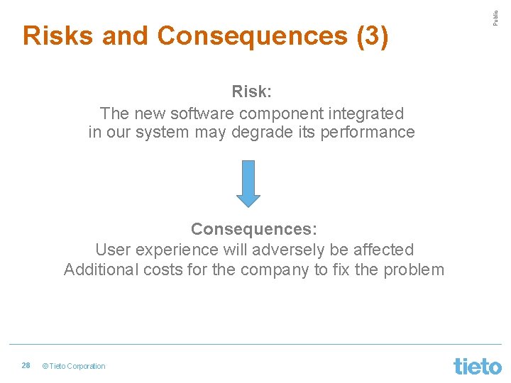 Risk: The new software component integrated in our system may degrade its performance Consequences: