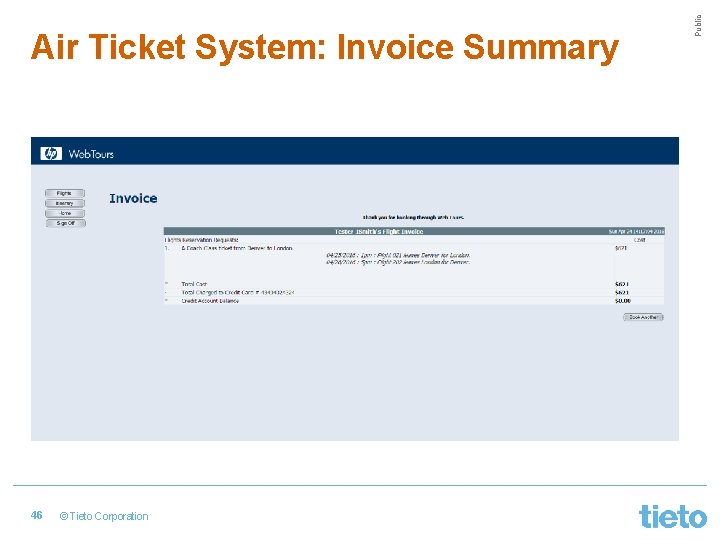 46 © Tieto Corporation Public Air Ticket System: Invoice Summary 