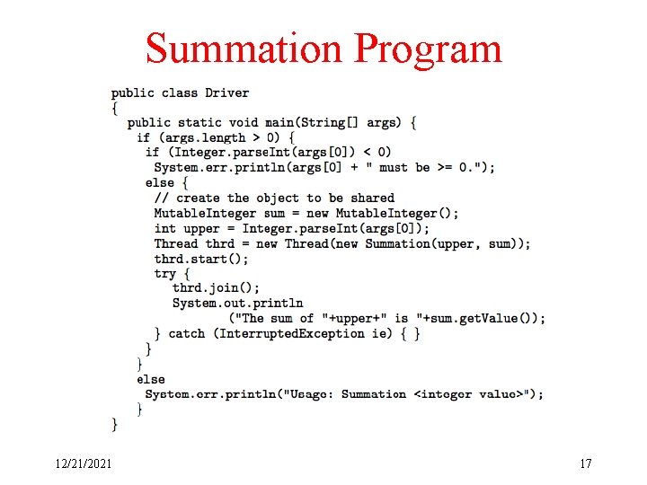 Summation Program 12/21/2021 17 