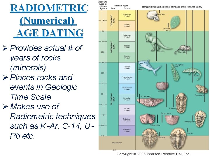 RADIOMETRIC (Numerical) AGE DATING Ø Provides actual # of years of rocks (minerals) Ø