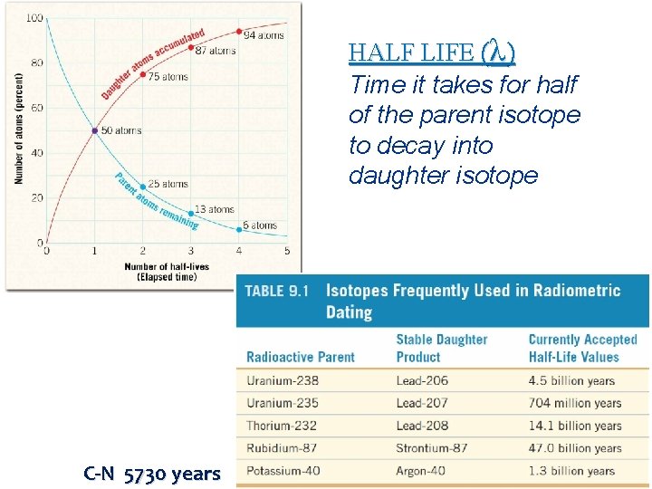 HALF LIFE (λ) Time it takes for half of the parent isotope to decay