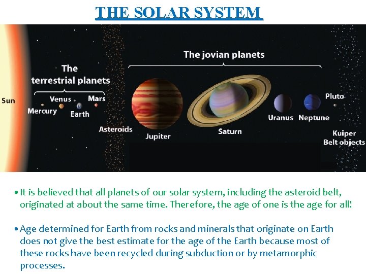 THE SOLAR SYSTEM • It is believed that all planets of our solar system,