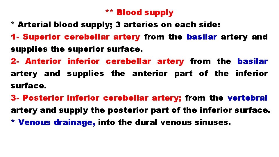 ** Blood supply * Arterial blood supply; 3 arteries on each side: 1 -