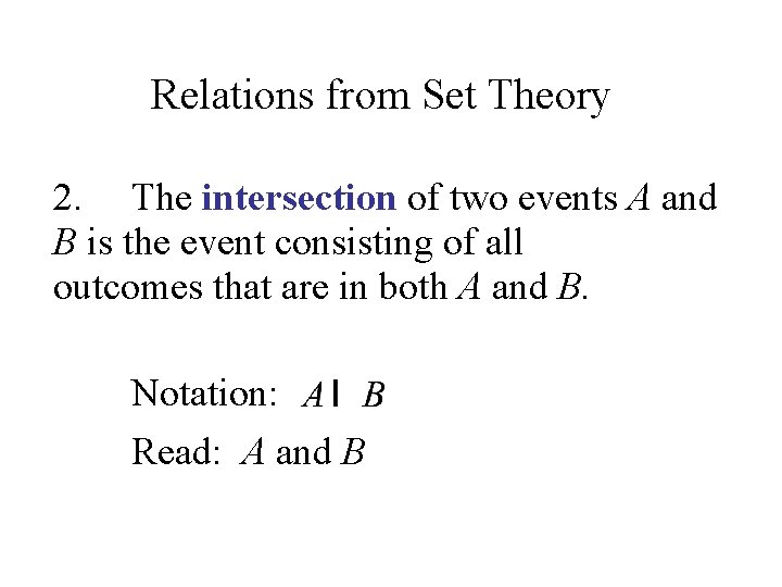 Relations from Set Theory 2. The intersection of two events A and B is