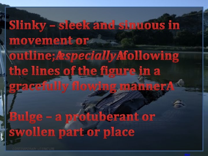 Slinky – sleek and sinuous in movement or outline; especially : following the lines