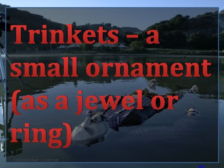 Trinkets – a small ornament (as a jewel or ring) CONTEMPORARY LITERATURE BACK 