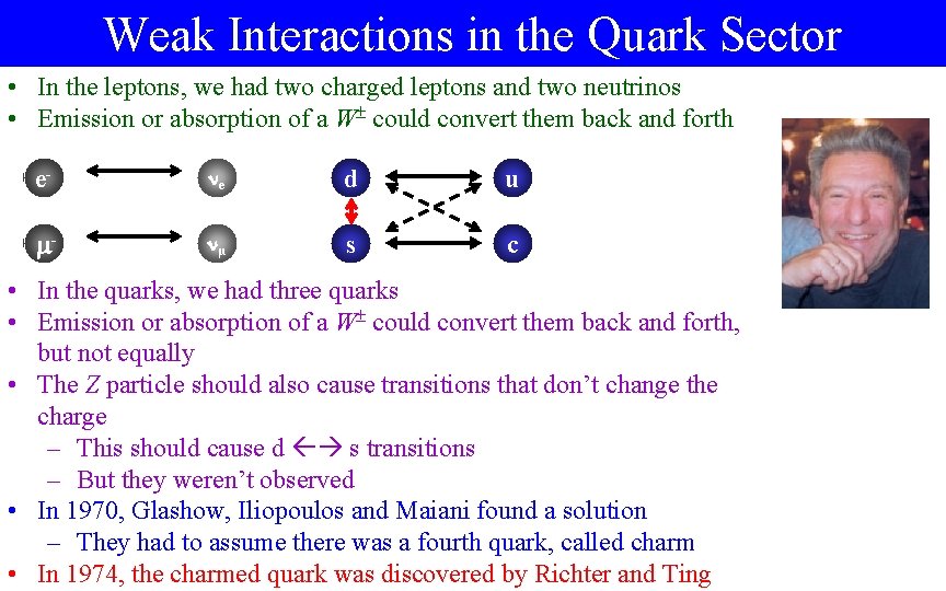 Weak Interactions in the Quark Sector • In the leptons, we had two charged