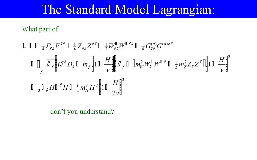 The Standard Model Lagrangian: What part of don’t you understand? 