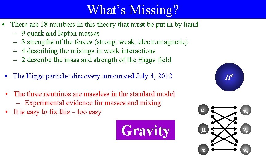 What’s Missing? • There are 18 numbers in this theory that must be put