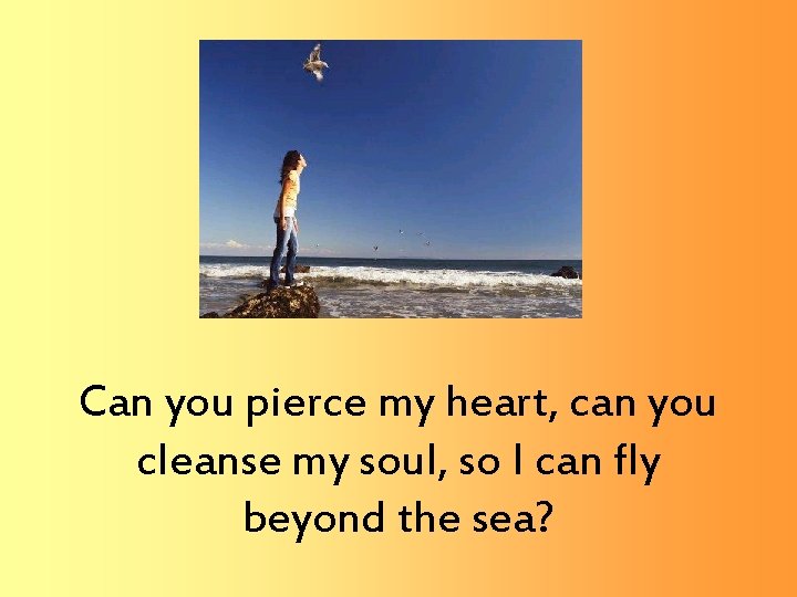 Can you pierce my heart, can you cleanse my soul, so I can fly