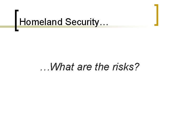 Homeland Security… …What are the risks? 