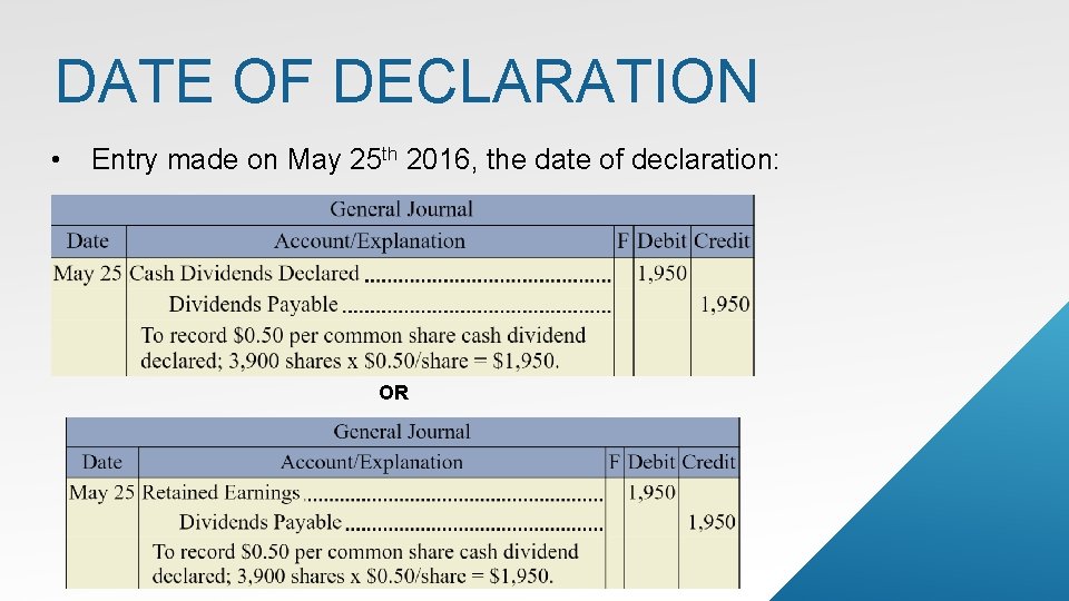 DATE OF DECLARATION • Entry made on May 25 th 2016, the date of