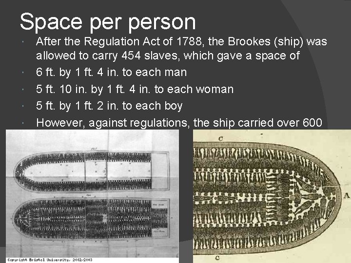 Space person After the Regulation Act of 1788, the Brookes (ship) was allowed to