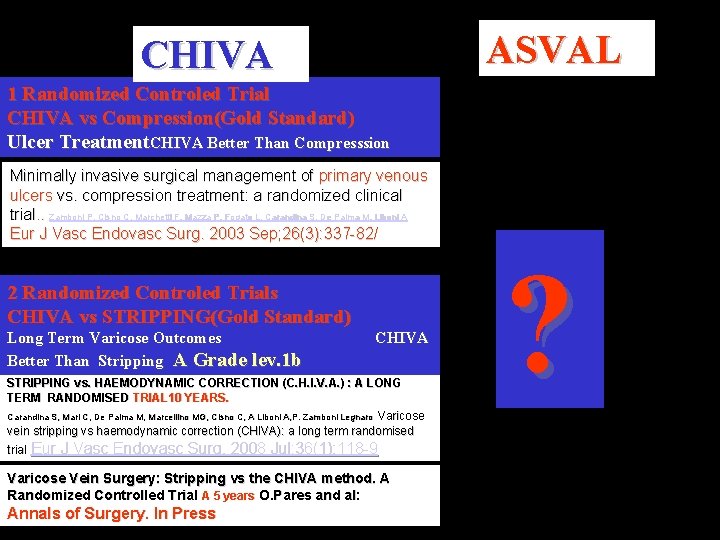 ASVAL CHIVA 1 Randomized Controled Trial CHIVA vs Compression(Gold Standard) Ulcer Treatment. CHIVA Better