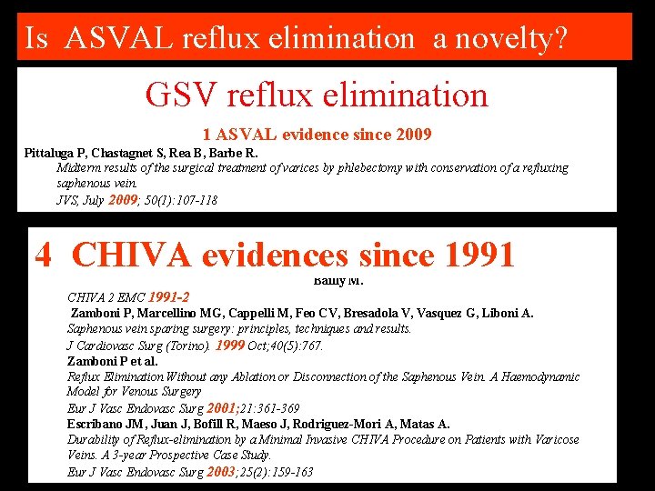 Is ASVAL reflux elimination a novelty? GSV reflux elimination 1 ASVAL evidence since 2009