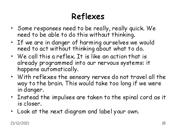 Reflexes • Some responses need to be really, really quick. We need to be
