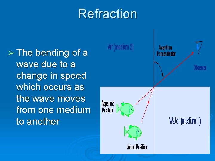 Refraction ➢ The bending of a wave due to a change in speed which