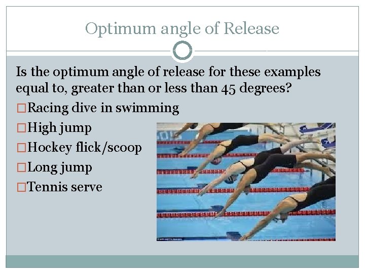 Optimum angle of Release Is the optimum angle of release for these examples equal