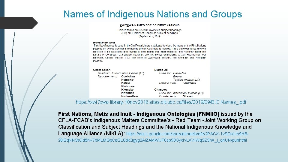 Names of Indigenous Nations and Groups https: //xwi 7 xwa-library-10 nov 2016. sites. olt.