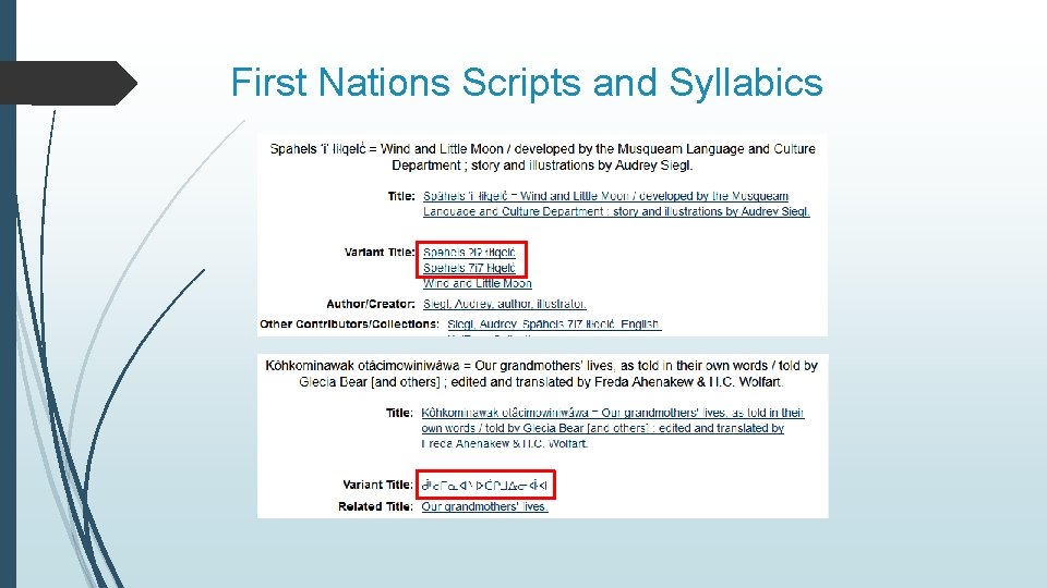 First Nations Scripts and Syllabics 