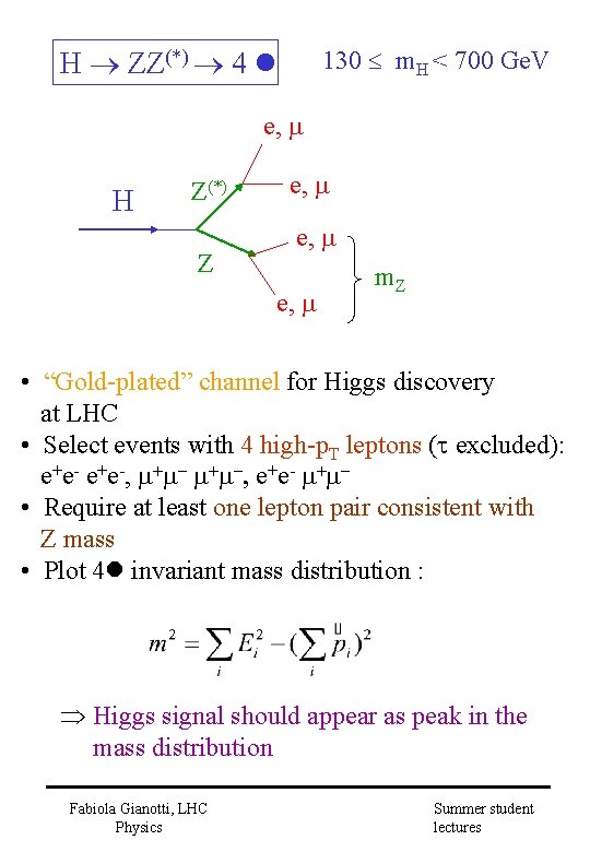 H ZZ(*) 4 130 m. H < 700 Ge. V e, m H Z(*)