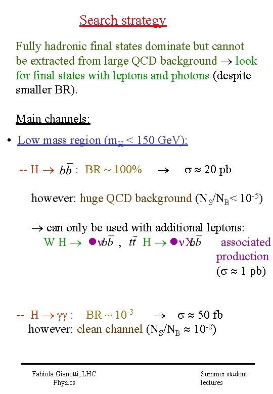 Search strategy Fully hadronic final states dominate but cannot be extracted from large QCD