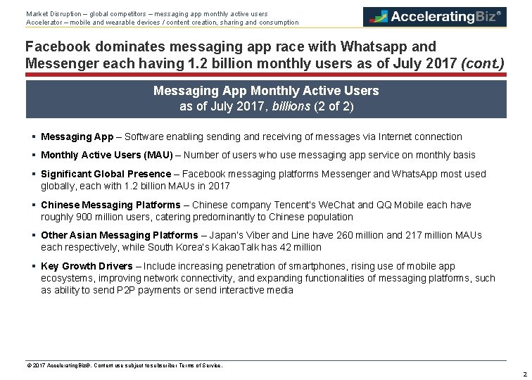 Market Disruption – global competitors – messaging app monthly active users Accelerator – mobile