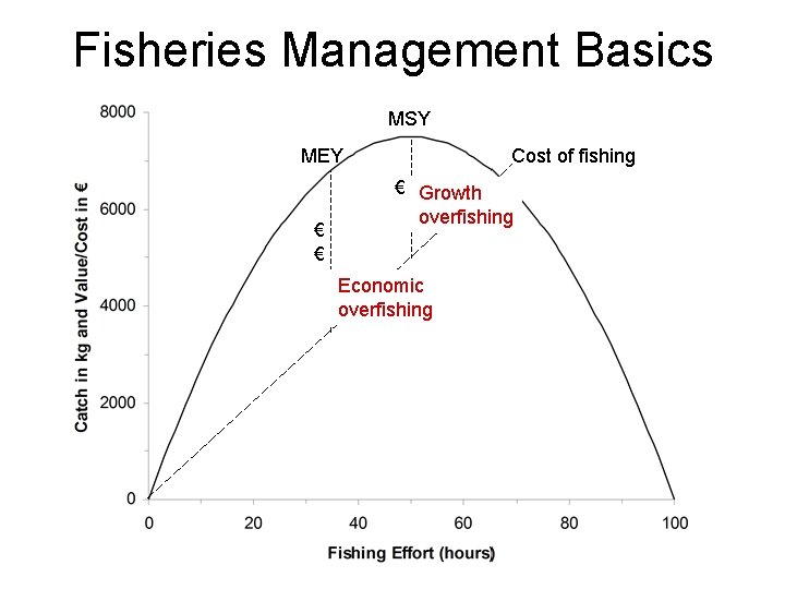 Fisheries Management Basics MSY MEY € € Cost of fishing € Growth overfishing Economic