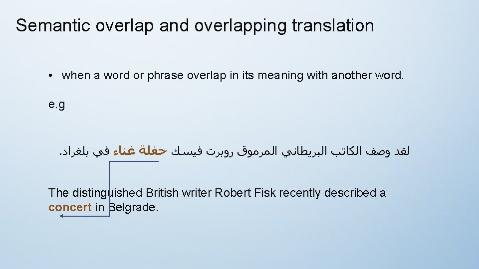 Semantic overlap and overlapping translation • when a word or phrase overlap in its