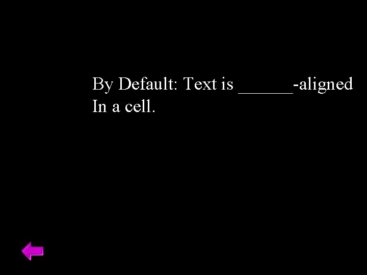 By Default: Text is ______-aligned In a cell. 