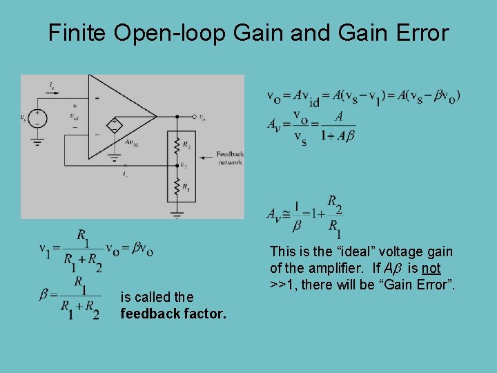 Finite Open-loop Gain and Gain Error is called the feedback factor. This is the
