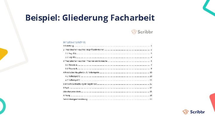 Beispiel: Gliederung Facharbeit 