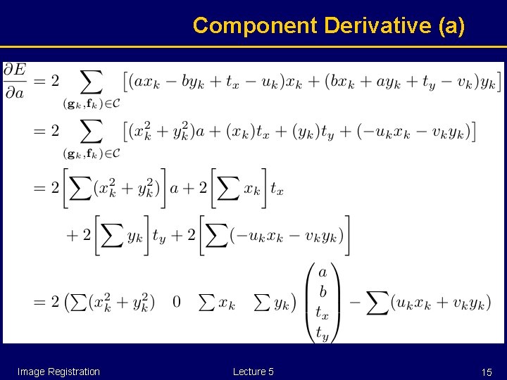 Component Derivative (a) Image Registration Lecture 5 15 