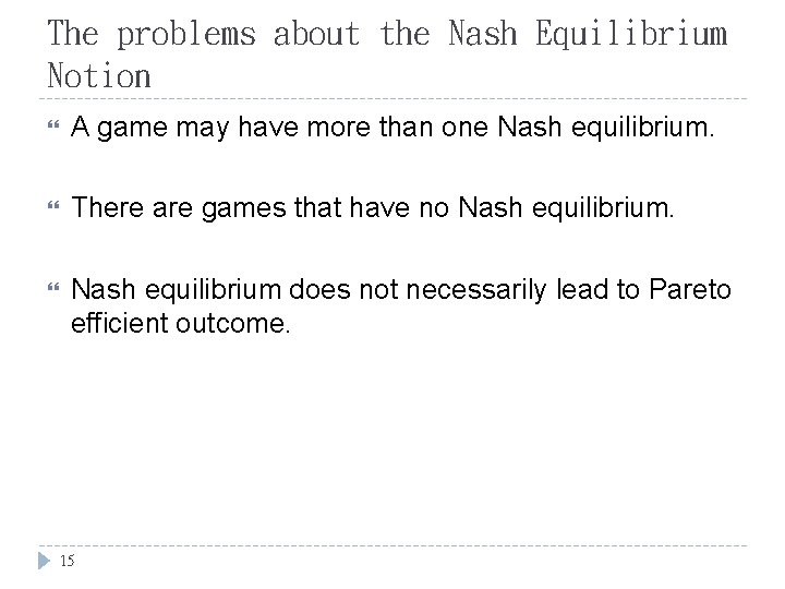 The problems about the Nash Equilibrium Notion A game may have more than one