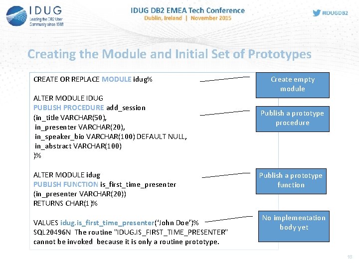 Creating the Module and Initial Set of Prototypes CREATE OR REPLACE MODULE idug% ALTER