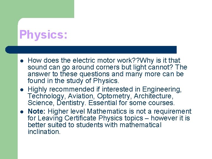Physics: l l l How does the electric motor work? ? Why is it