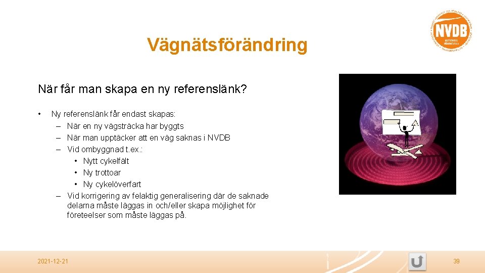 Vägnätsförändring När får man skapa en ny referenslänk? • Ny referenslänk får endast skapas: