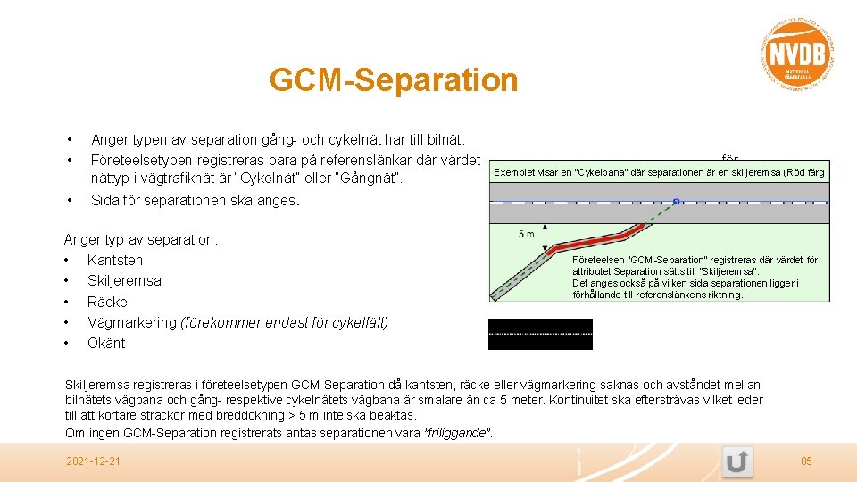 GCM-Separation • • Anger typen av separation gång- och cykelnät har till bilnät. Företeelsetypen