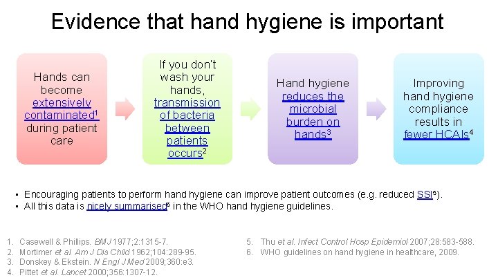 Evidence that hand hygiene is important Hands can become extensively contaminated 1 during patient