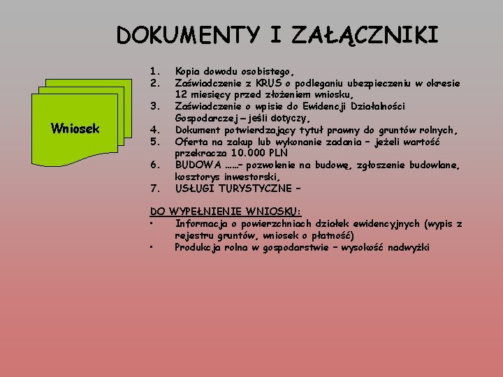 DOKUMENTY I ZAŁĄCZNIKI 1. 2. 3. Wniosek 4. 5. 6. 7. Kopia dowodu osobistego,