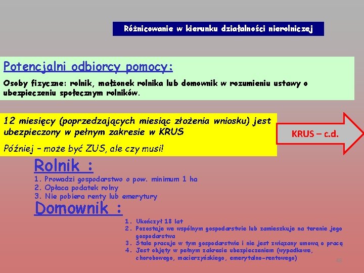 Różnicowanie w kierunku działalności nierolniczej Potencjalni odbiorcy pomocy: Osoby fizyczne: rolnik, małżonek rolnika lub