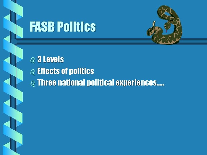 FASB Politics b 3 Levels b Effects of politics b Three national political experiences….