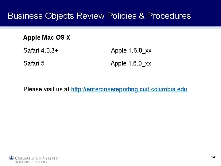 Business Objects Review Policies & Procedures Apple Mac OS X Safari 4. 0. 3+